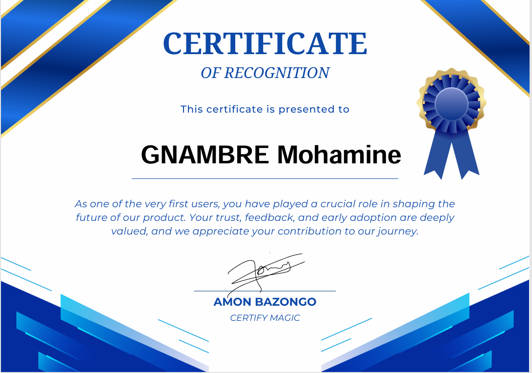 Certificat — Meilleur Incubateur, INCUBUO